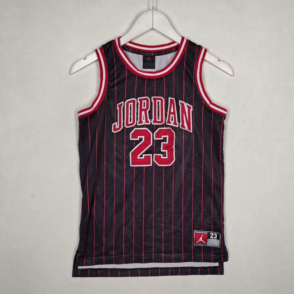 Jordan 23 Pinstripe Basketball Jersey Black Red Youth Medium